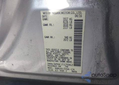 2016 Nissan Altima 2.5 from USA, damaged, VIN 1N4AL3APXGC217062